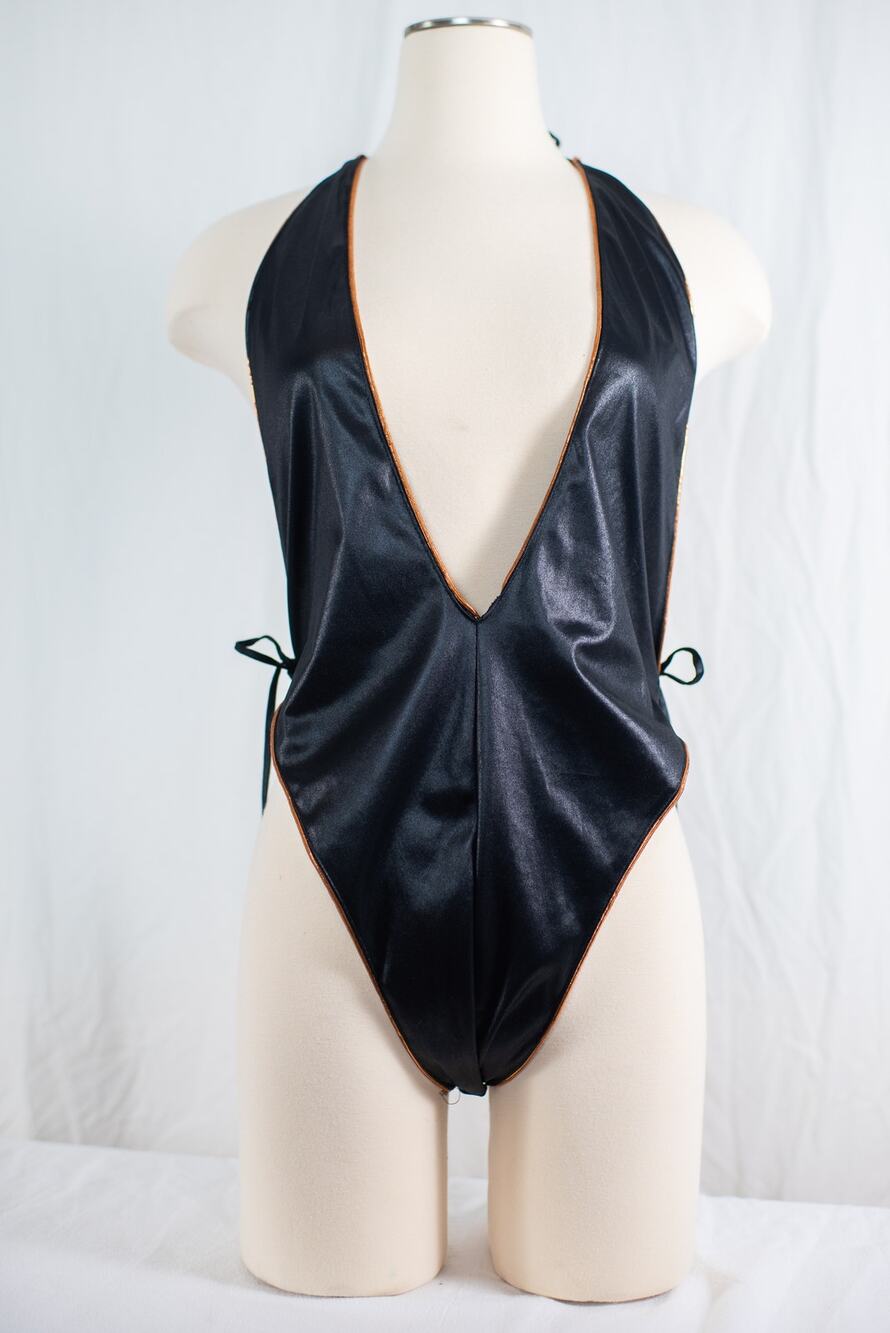 Vintage 90s Black Wet Look Bodysuit, Vampy Grunge Rave Clubwear Goth, XL XXL